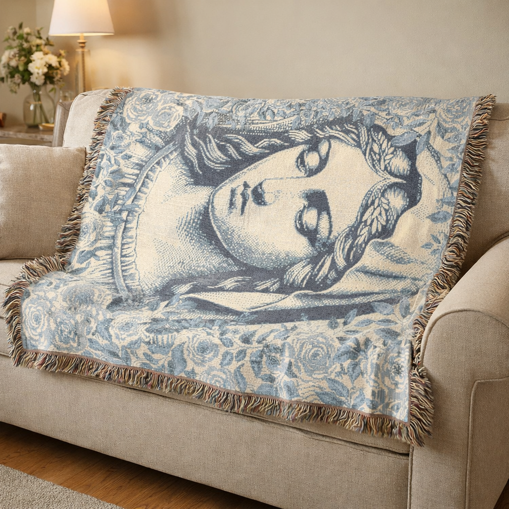 Salve Regina Collection: Vintage Mother Mary Woven Blanket - Catholic Religious Throw
