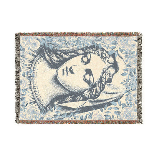 Salve Regina Collection: Vintage Mother Mary Woven Blanket - Catholic Religious Throw