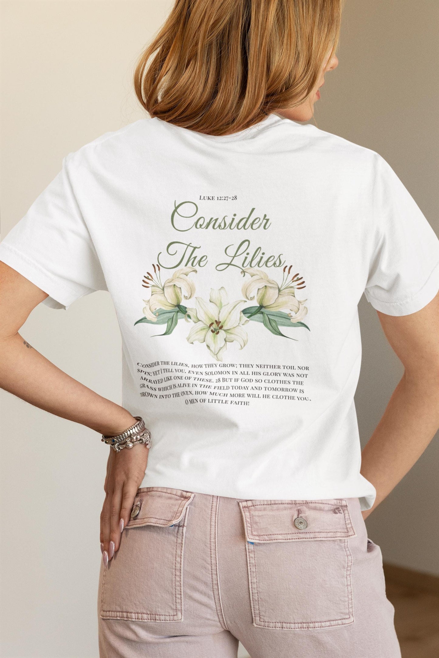 Consider the Lilies Embroidered Catholic Tee - Minimalist Christian Floral Shirt for Women Faith Gift for Her
