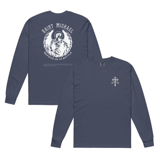 St. Michael the Archangel “Quis Ut Deus” – Embroidered Long-Sleeve Catholic T-Shirt