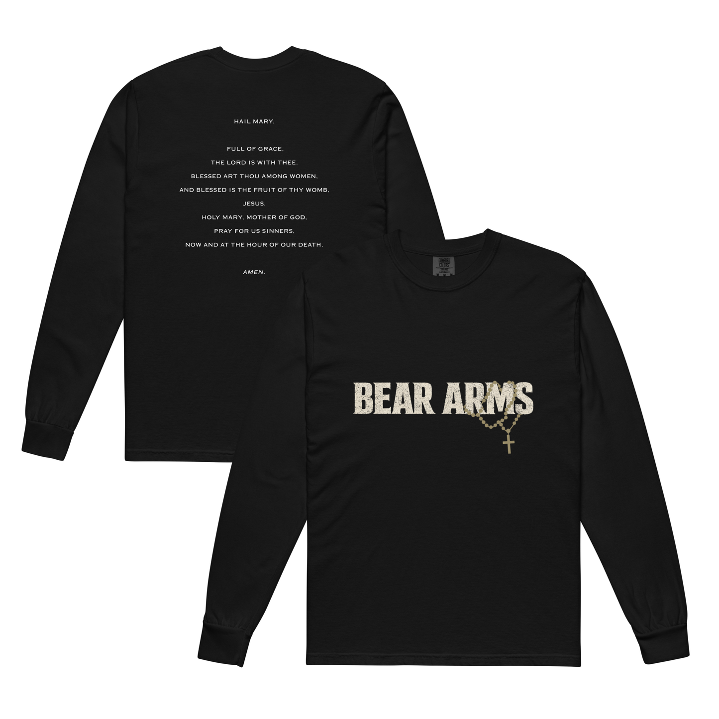 Bear Arms Rosary Long Sleeve Tee – Long-Sleeve Catholic T-Shirt