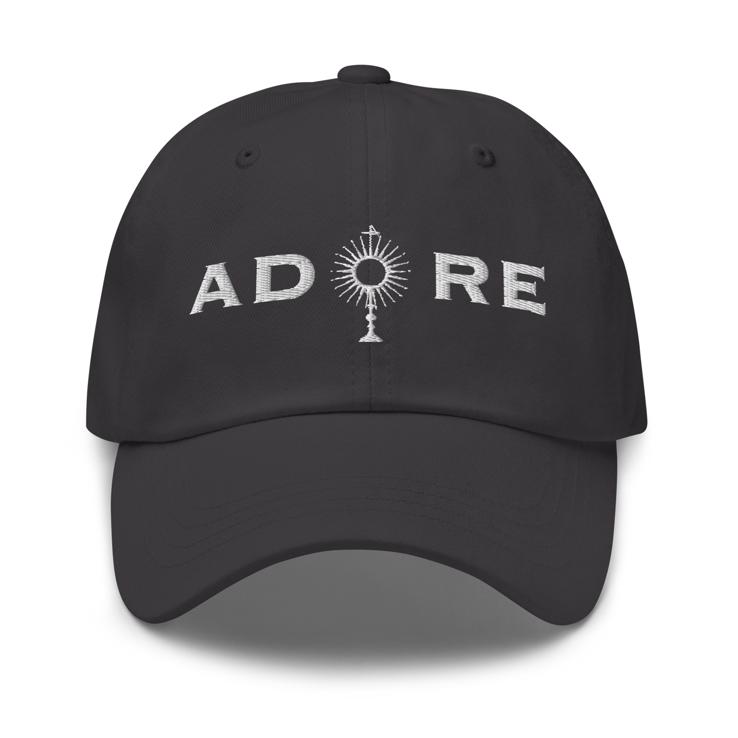 Adore Embroidered Cap: Eucharistic Reverence, Minimalist Style