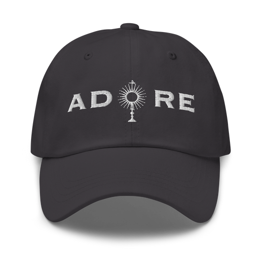 Adore Embroidered Cap: Eucharistic Reverence, Minimalist Style