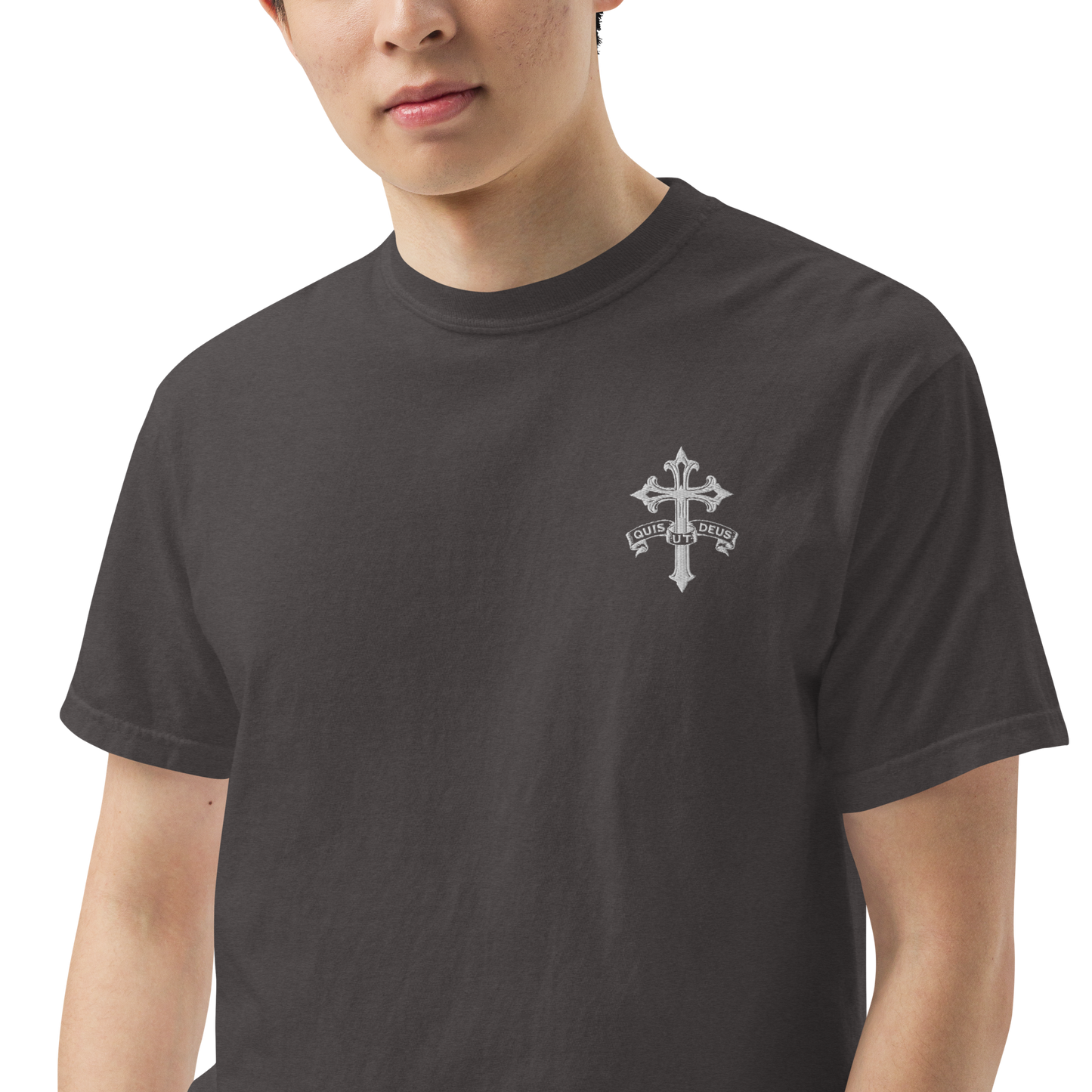 St. Michael the Archangel “Quis Ut Deus” – Embroidered Catholic T-Shirt
